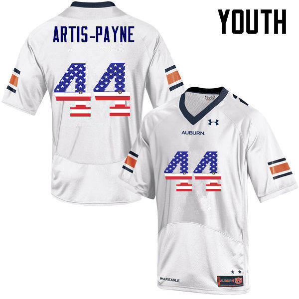 Youth #44 Cameron Artis-Payne Auburn Tigers USA Flag Fashion College Football Jerseys-White - Click Image to Close